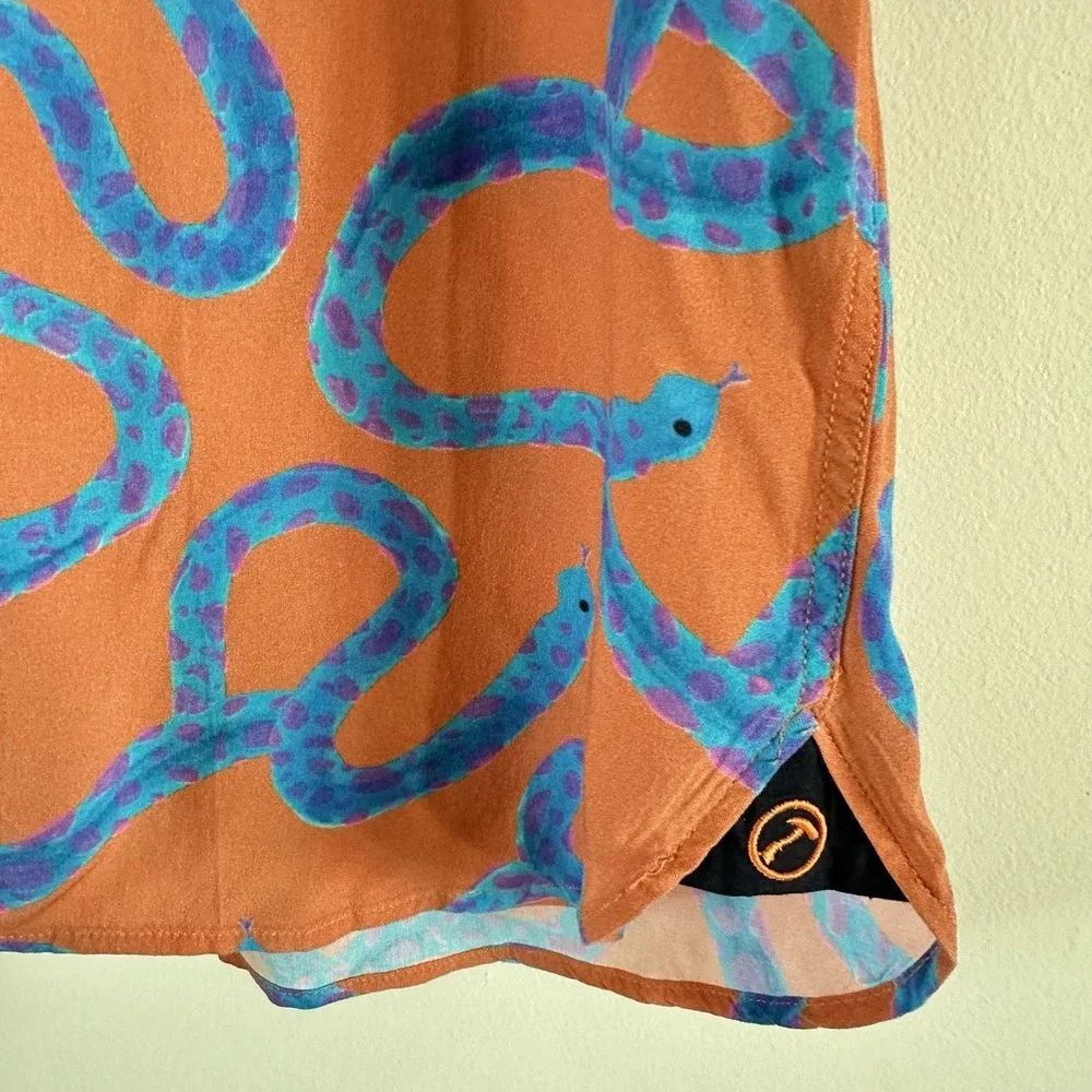 Men's Hammer Made Medium Short Sleeve Button Up Shirt Pink Snake Print Beach - Picture 2 of 8